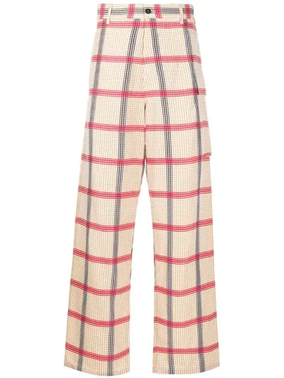 Marni Wide Leg Gingham Print Trousers In Neutrals