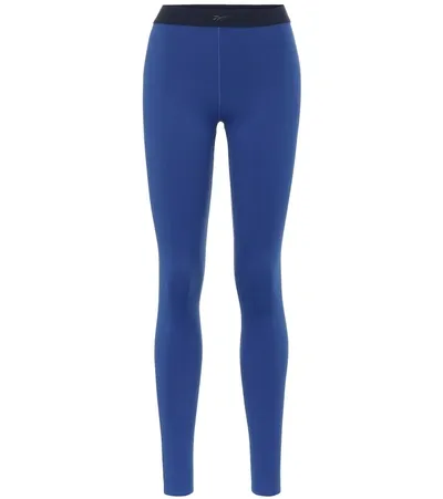 Victoria Beckham Monogram-trimmed Stretch Leggings In Blue