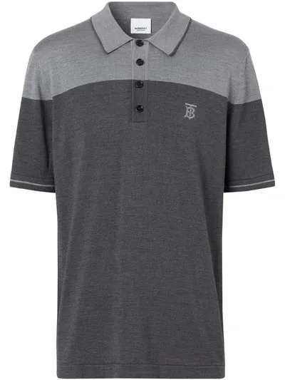 Burberry Monogram Motif Two-tone Silk Cashmere Polo Shirt In Grey