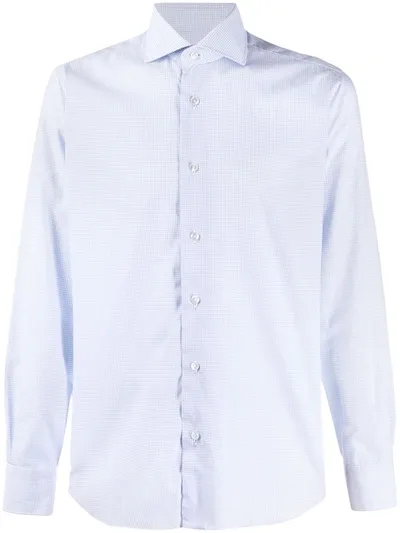 Barba Grid Print Cotton Shirt In Blue