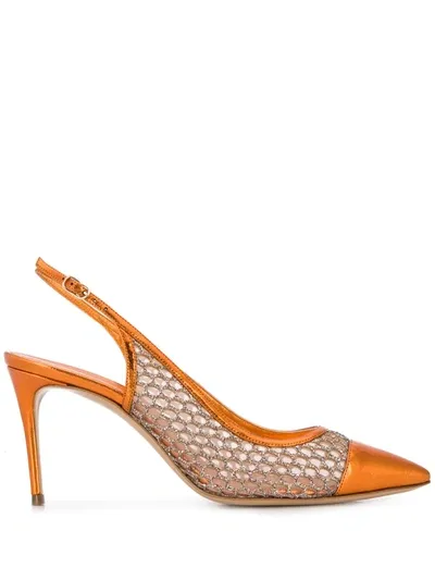 Casadei Patent Pointed Slingback Pumps In Orange