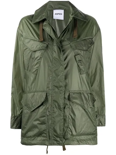 Aspesi Drawstring Hem Raincoat In Green