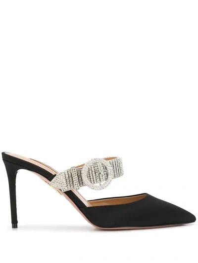 Aquazzura Pointed Embellished Mules In Black