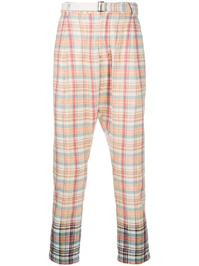 Sacai Madras Check-print Trousers In Neutrals