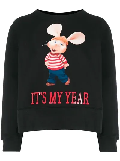 Alberta Ferretti Topo Gigio Print Cotton Sweatshirt In Black