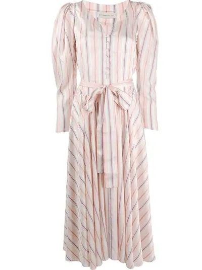 Etro Belted Striped Silk-voile Midi Dress In Beige