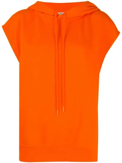 Courrèges Cotton Short Sleeve Hoodie In Orange