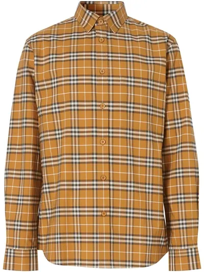 Burberry Check Print Shirt In Yellow