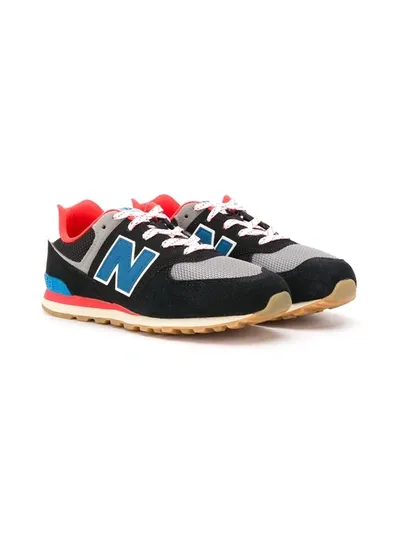 New Balance Kids' 574 Suede & Mesh Strap Sneakers In Black