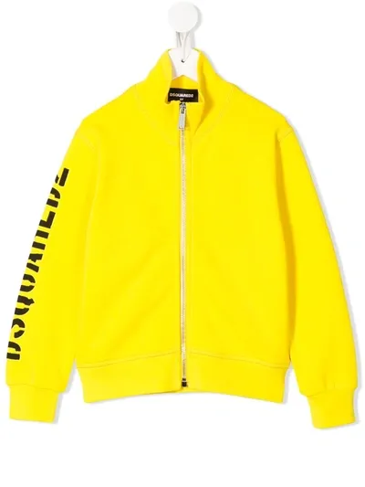 Dsquared2 Kids' Logo Printed Bomber Jacket In Yellow