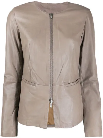 Sword 6.6.44 Leather Short Jacket In Neutrals