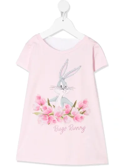 Monnalisa Bugs Bunny Crystal-embellished Dress In Pink