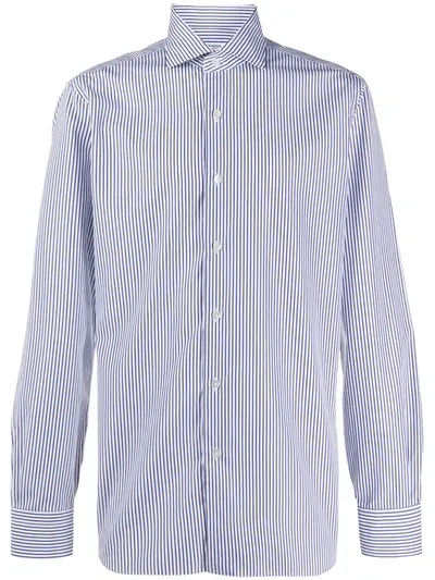 Barba Culto Striped Long-sleeve Shirt In Blue