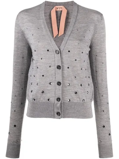 N°21 Crystal-embellished Cardigan In Grigio Melange