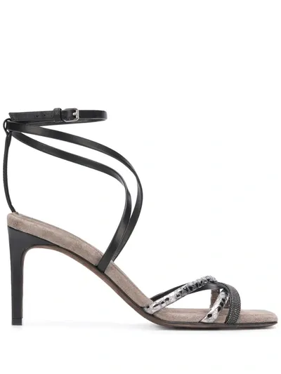 Brunello Cucinelli Strappy Stiletto Sandals In Grey