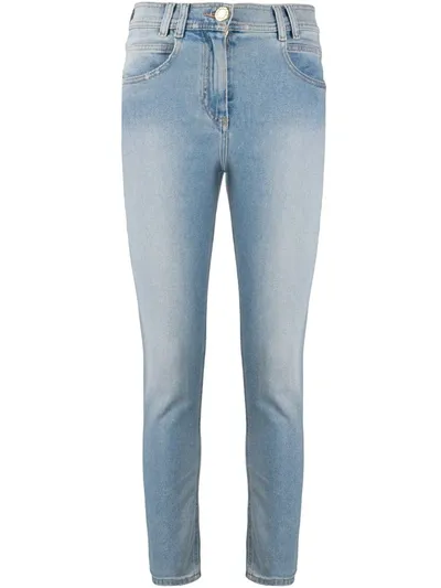 Balmain Mid-rise Cropped Skinny Jeans In Blue