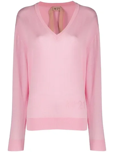 N°21 Logo Detail Thin-knit Jumper In Pink