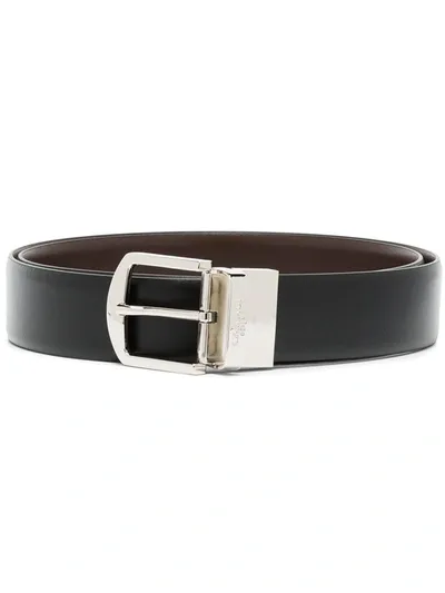 Canali Black Logo Buckle Leather Belt