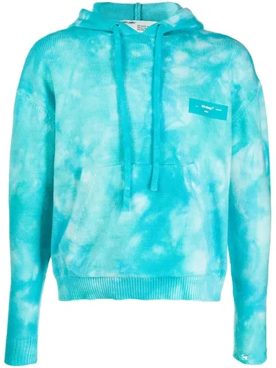 Off-white Tie-dye Knitted Hoodie In Blue