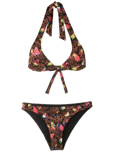 Amir Slama Printed Triangle Bikini Set In Black