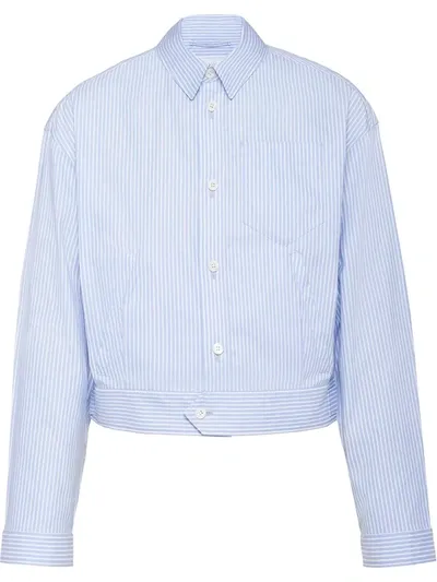 Prada Striped Boxy Shirt Jacket In Blue