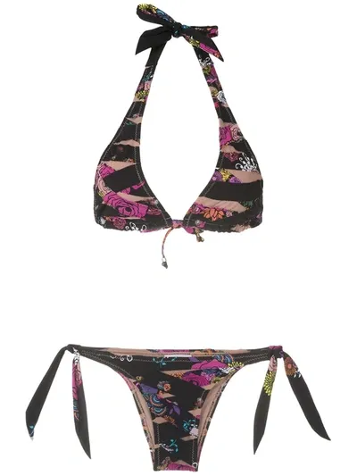 Amir Slama Printed Triangle Bikini Set In Blue