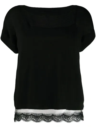 Twinset Lace Hem Short-sleeve Top In Black