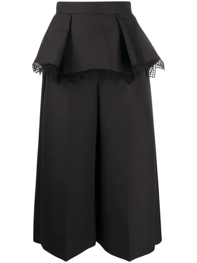 Alexander Mcqueen Lace Trim Peplum Cotton & Silk Culottes In Black