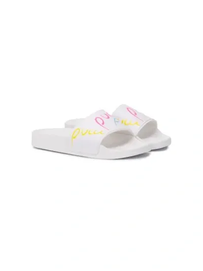 Emilio Pucci Junior Kids' Logo Printed Sliders In White