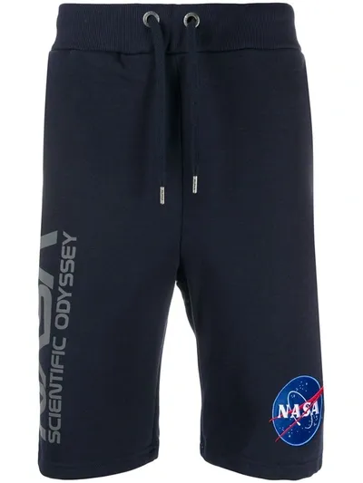 Alpha Industries Nasa Print Track Shorts In Blue