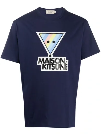 Maison Kitsuné Rainbow Triangle Fox Print T-shirt In Blue