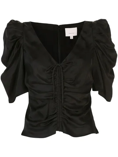 Cinq À Sept Betty Ruched Cropped Blouse In Black