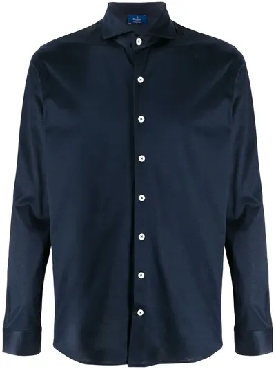 Barba Spread Collar Shirt In Blue