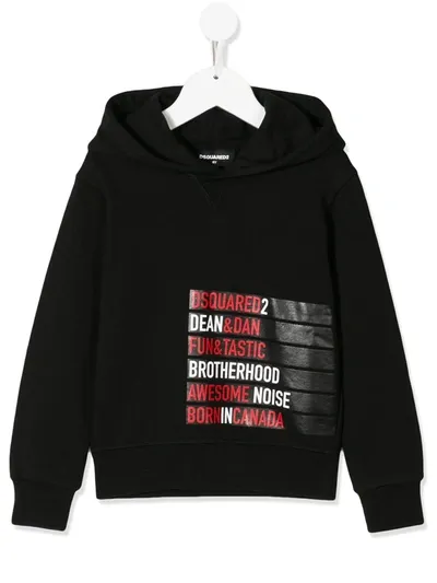 Dsquared2 Kids' Logo Tape Printed Hoodie In Black