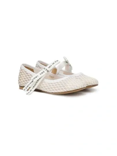 Ermanno Scervino Junior Teen Logo Ribbon Mesh Ballerinas In White