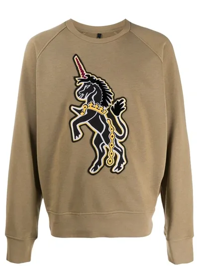 Neil Barrett Art School Unicorn Patch Sweatshirt In Green