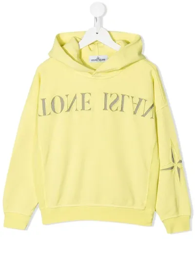 Stone Island Junior Kids' Logo Print Hoodie In Yellow