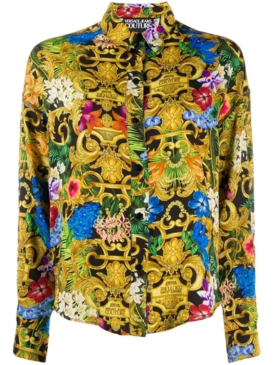 Versace Jeans Couture Women's Shirt Long Sleeve Tropical Baroque In Multicolour