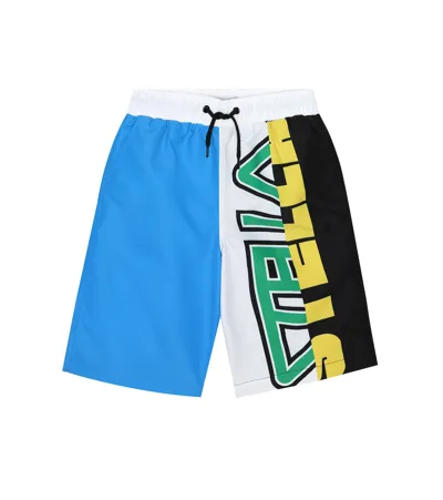 Stella Mccartney Kids' Stella Logo Print Swim Shorts In Blue