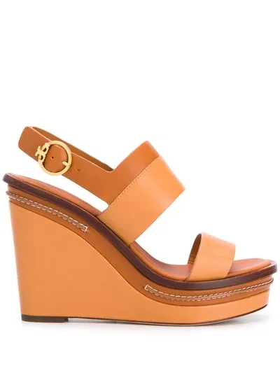 Tory Burch Selby 90mm Wedge Sandals In Camello / Ambra