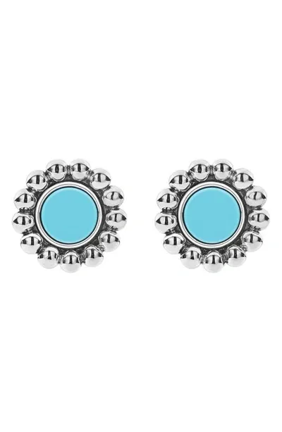 Lagos Sterling Silver Maya Blue Ceramic Stud Earrings In Blue/silver