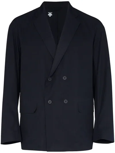 Descente Navy Double-breasted Blazer Jacket In Blue