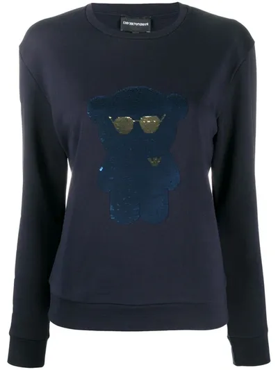 Emporio Armani Glitter Beat Cotton Sweatshirt In Blue