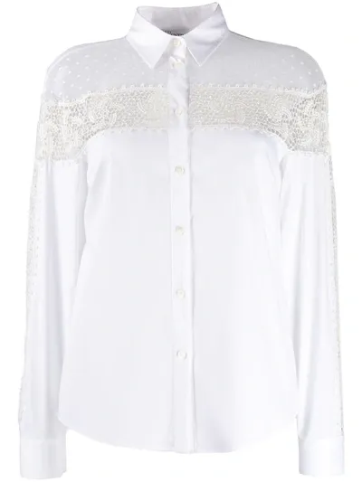 Red Valentino Tulle And Lace Embellished Cotton Shirt In White