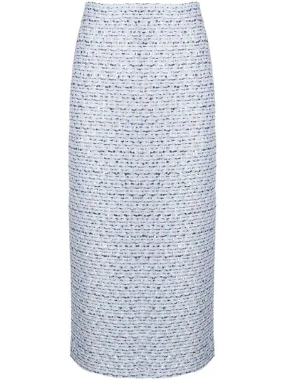 Alessandra Rich Tweed Embroidered Midi Skirt In Light Blue