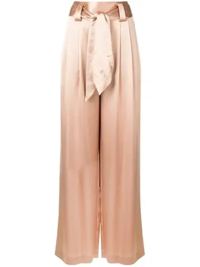 Tory Burch Belted Pleated Satin Wide-leg Pants In Brown