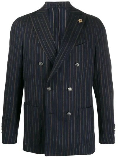 Lardini Double-breasted Striped Blazer In Blue