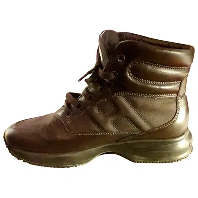 Pre-owned Hogan Leather Lace Up Boots In Brown