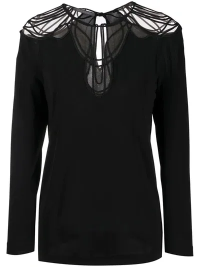 Alberta Ferretti Long-sleeved Sheer-panels Blouse In Black