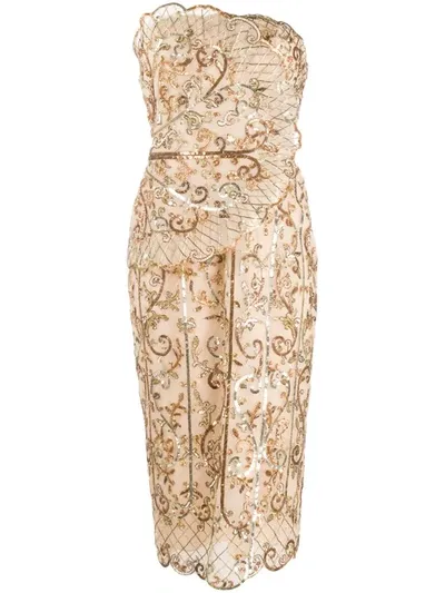 Zuhair Murad Sequin-embellished Strapless Dress In Gold